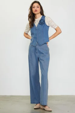 Denim Vest With Detachable Rosette