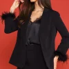 Detachable Feather Cuff Blazer