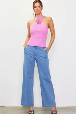 Detachable Rosette Knit Halter Top