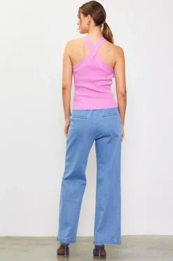Detachable Rosette Knit Halter Top