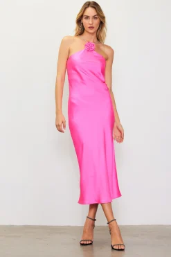 Detachable Rosette Metallic Strap Midi Dress