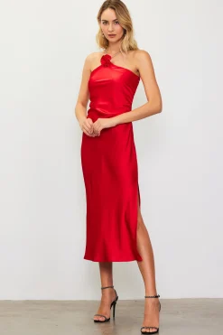 Detachable Rosette Metallic Strap Midi Dress