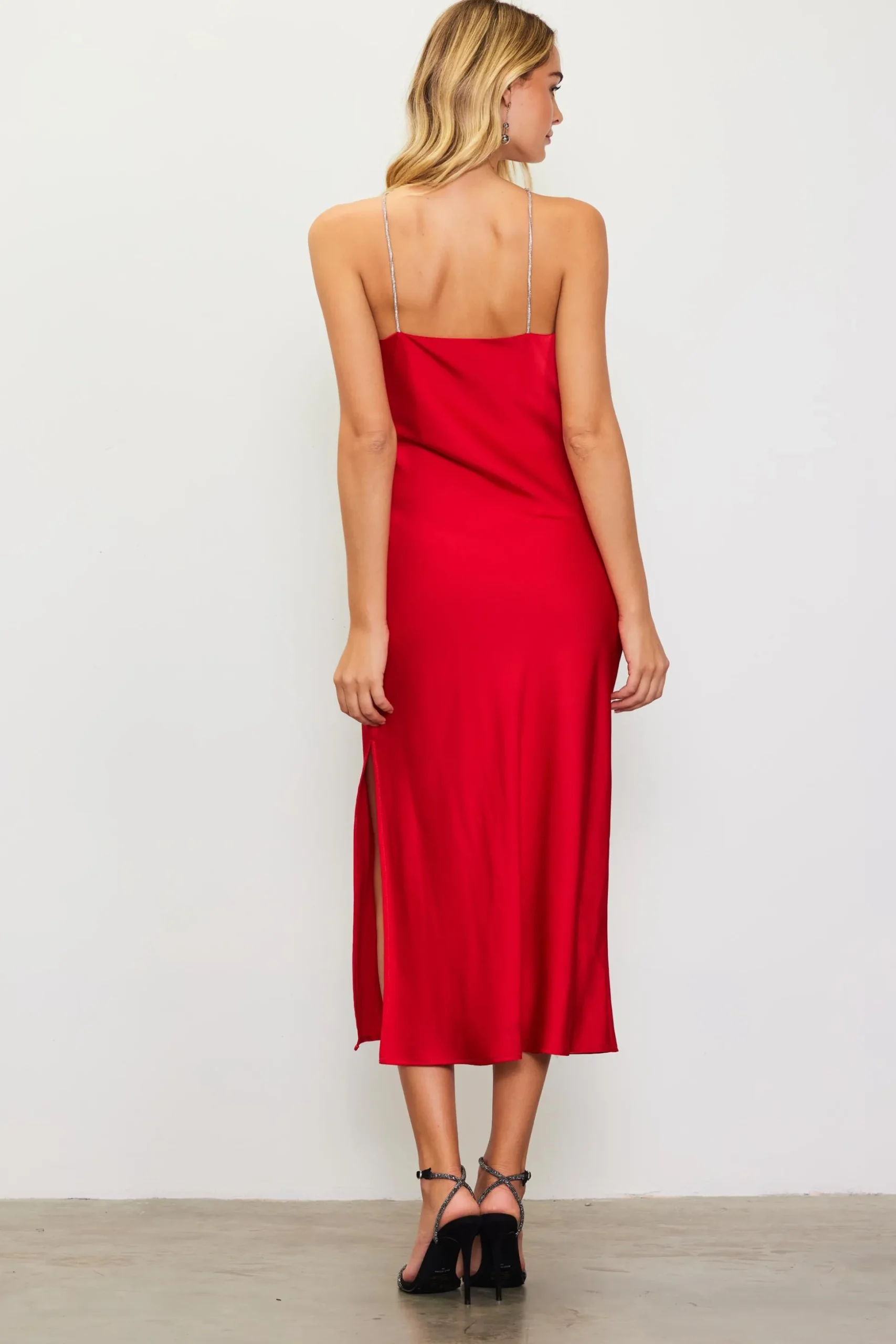 Detachable Rosette Metallic Strap Midi Dress
