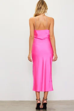 Detachable Rosette Metallic Strap Midi Dress