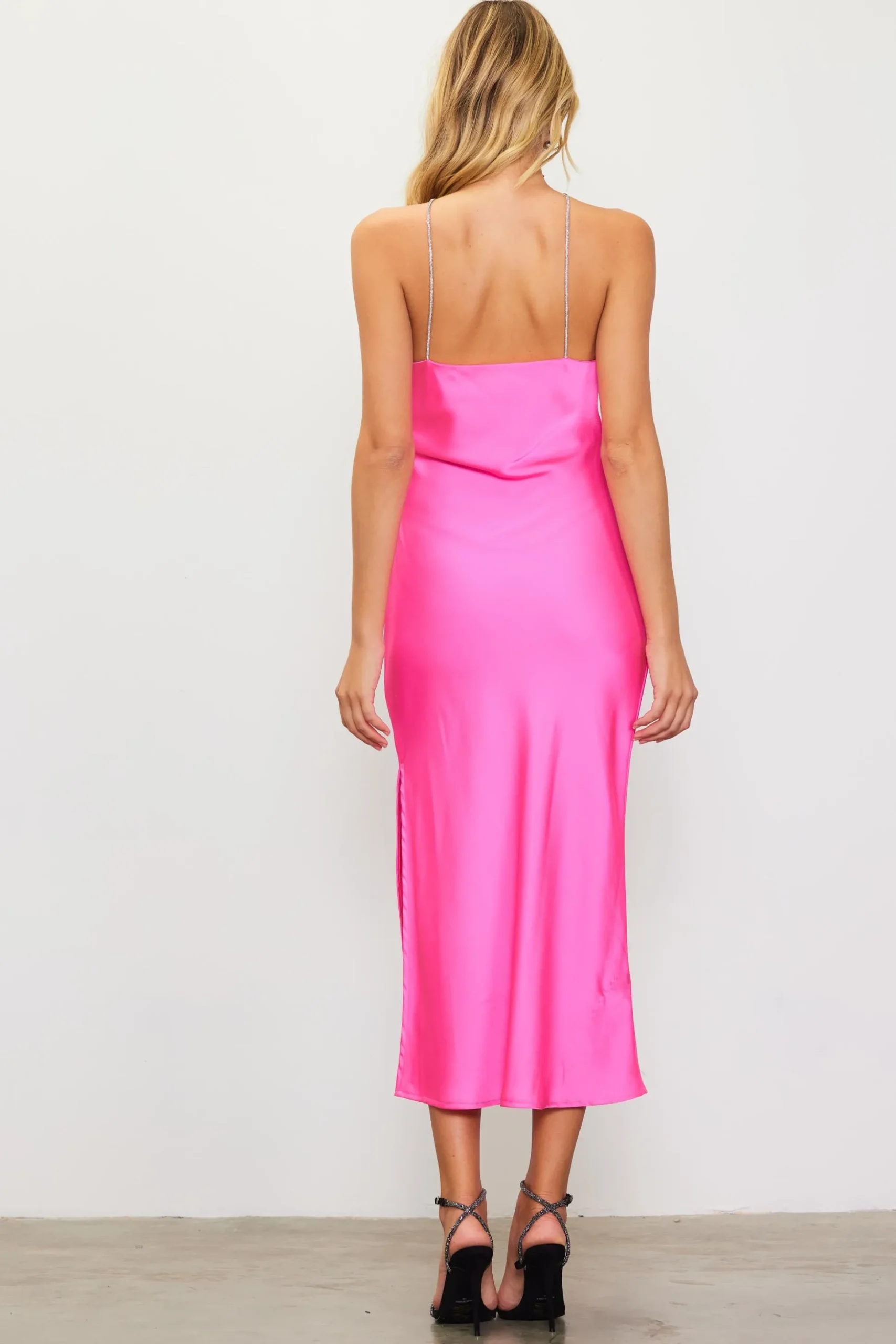 Detachable Rosette Metallic Strap Midi Dress