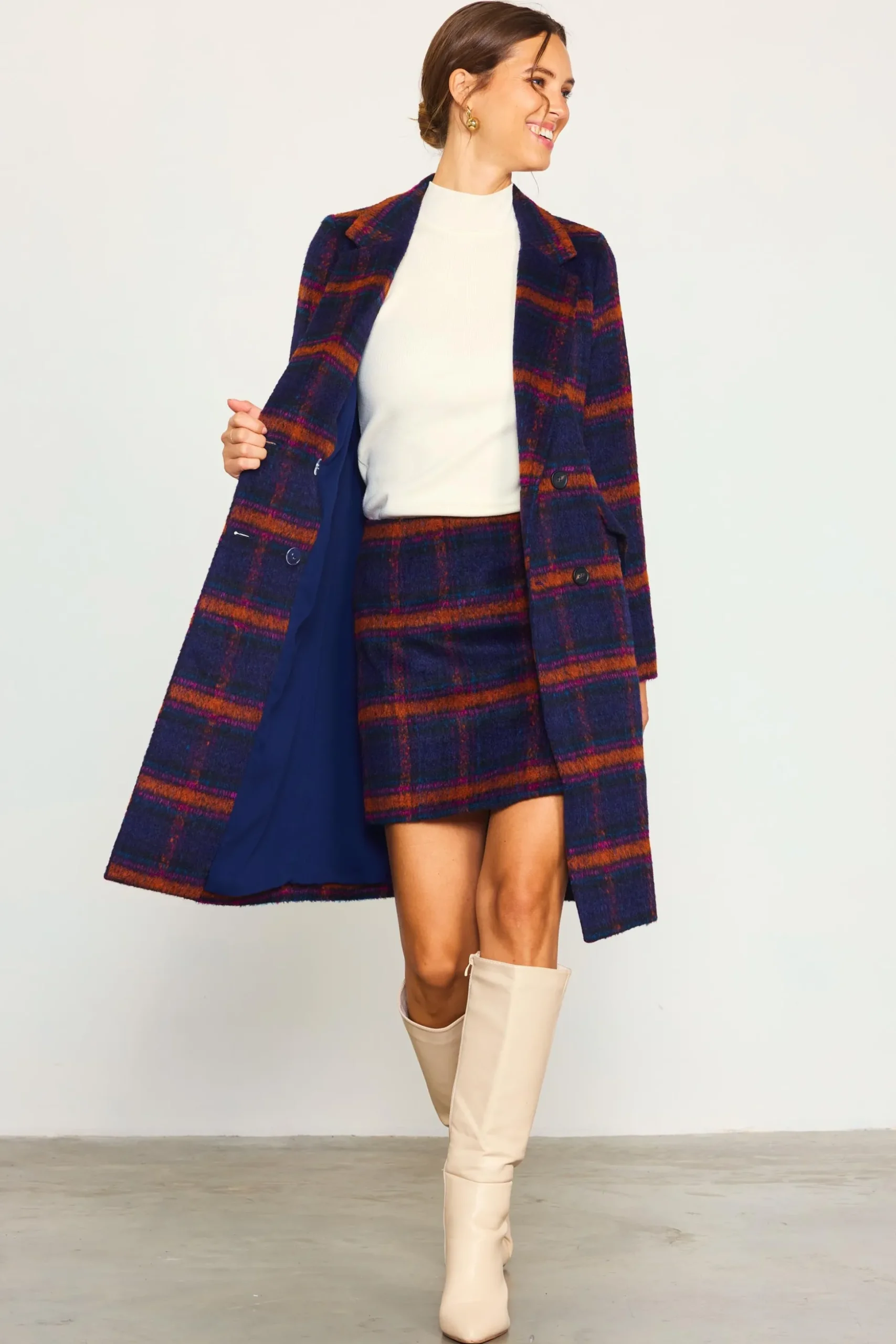 Double Breasted Plaid Coat