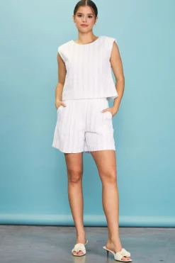Double Pleated Striped Shorts