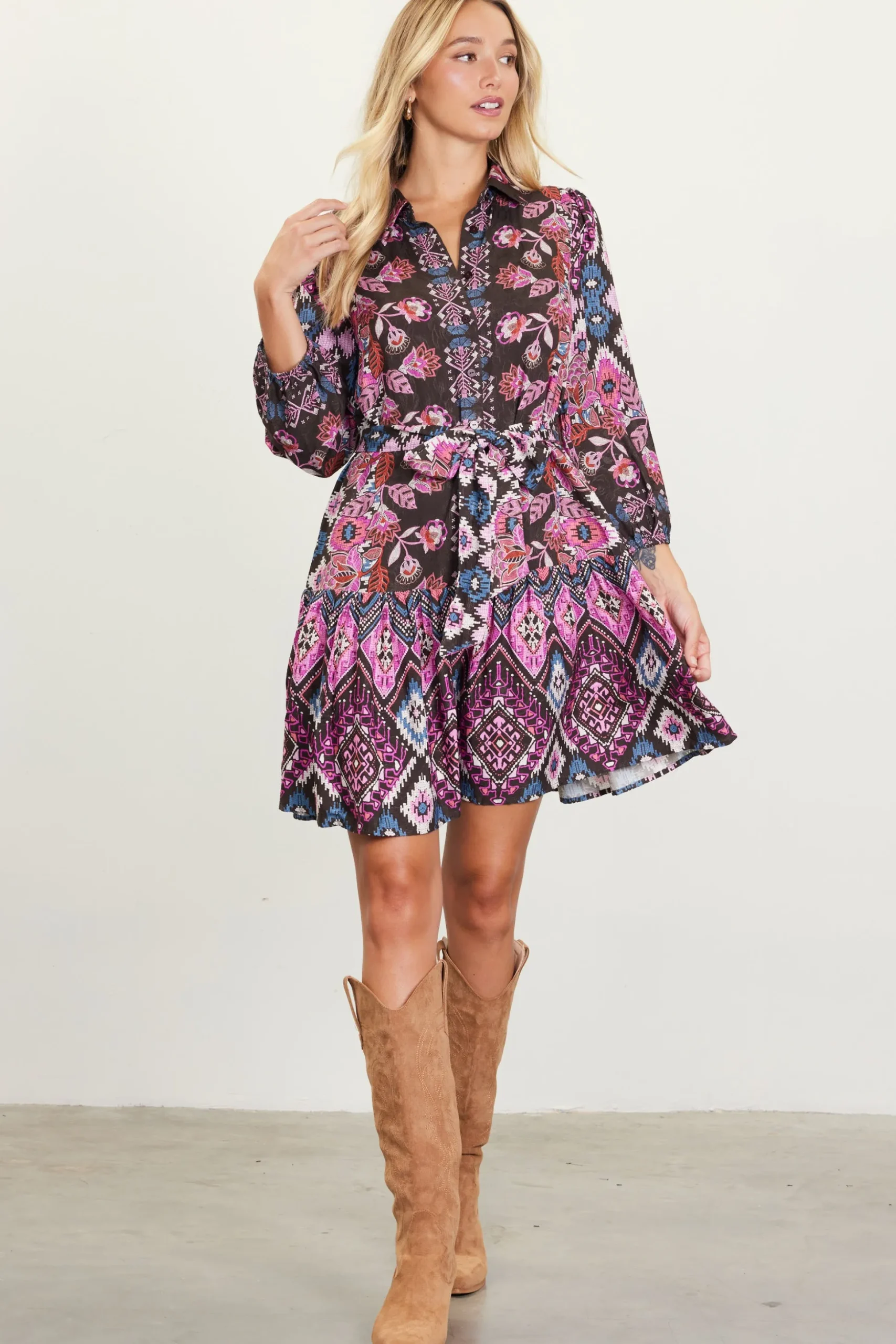 Edain Border Print Mini Dress