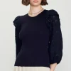Eyelet Ruffle Sleeve Knit Top
