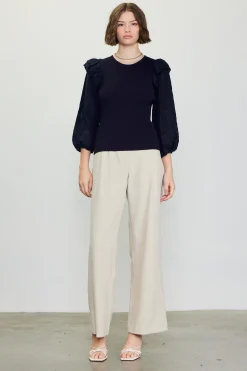 Eyelet Ruffle Sleeve Knit Top