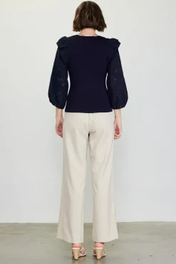Eyelet Ruffle Sleeve Knit Top