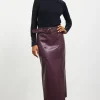 Faux Leather Belted Midi Skirt