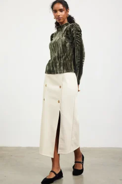 Faux Leather Belted Midi Skirt