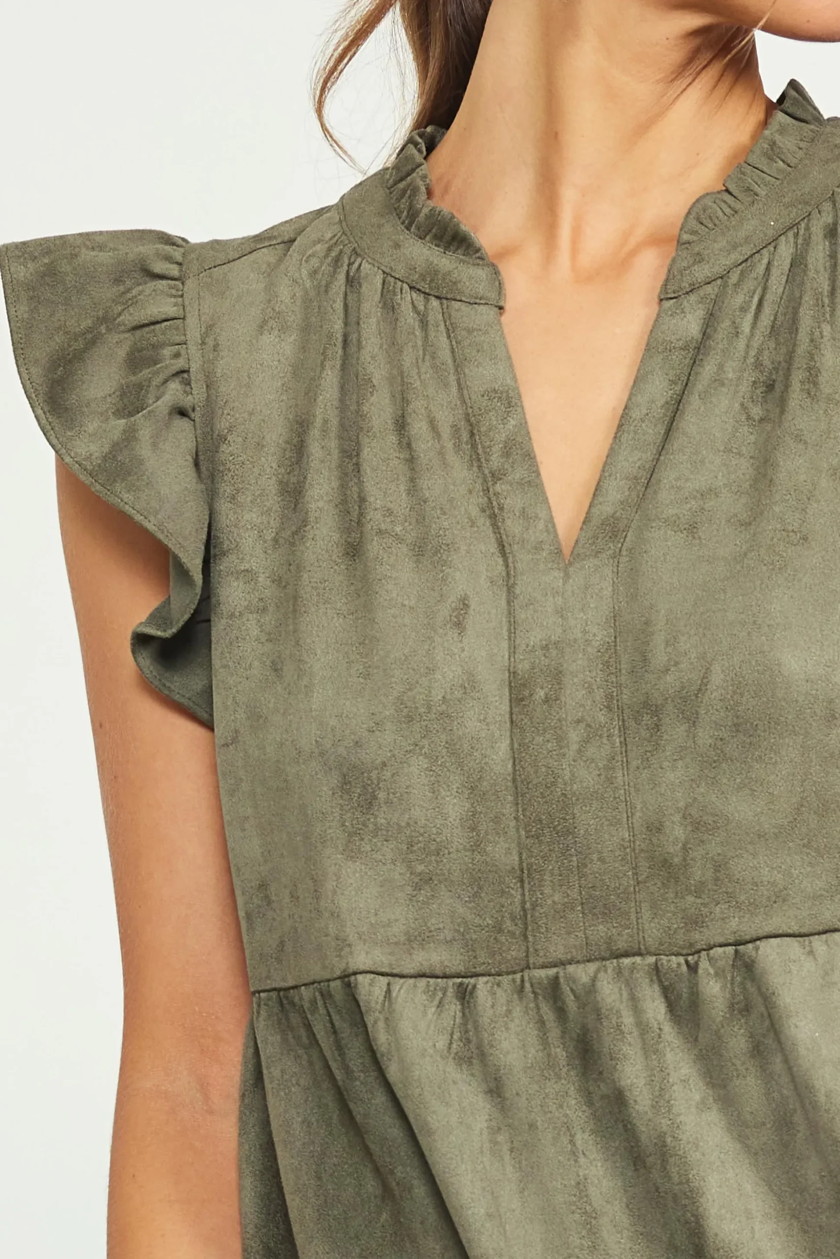 Faux Suede Tiered Mini Dress