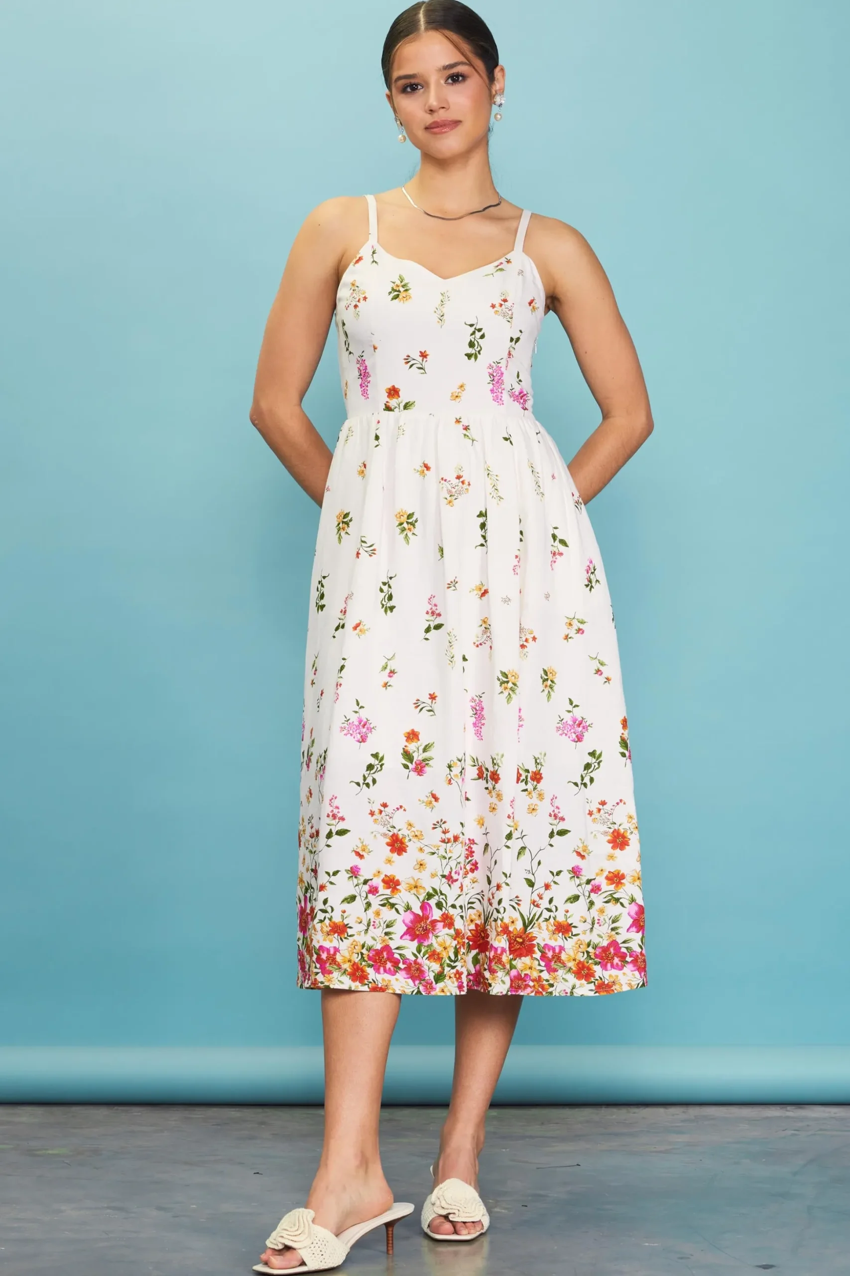 Floral Motif Print Midi Dress