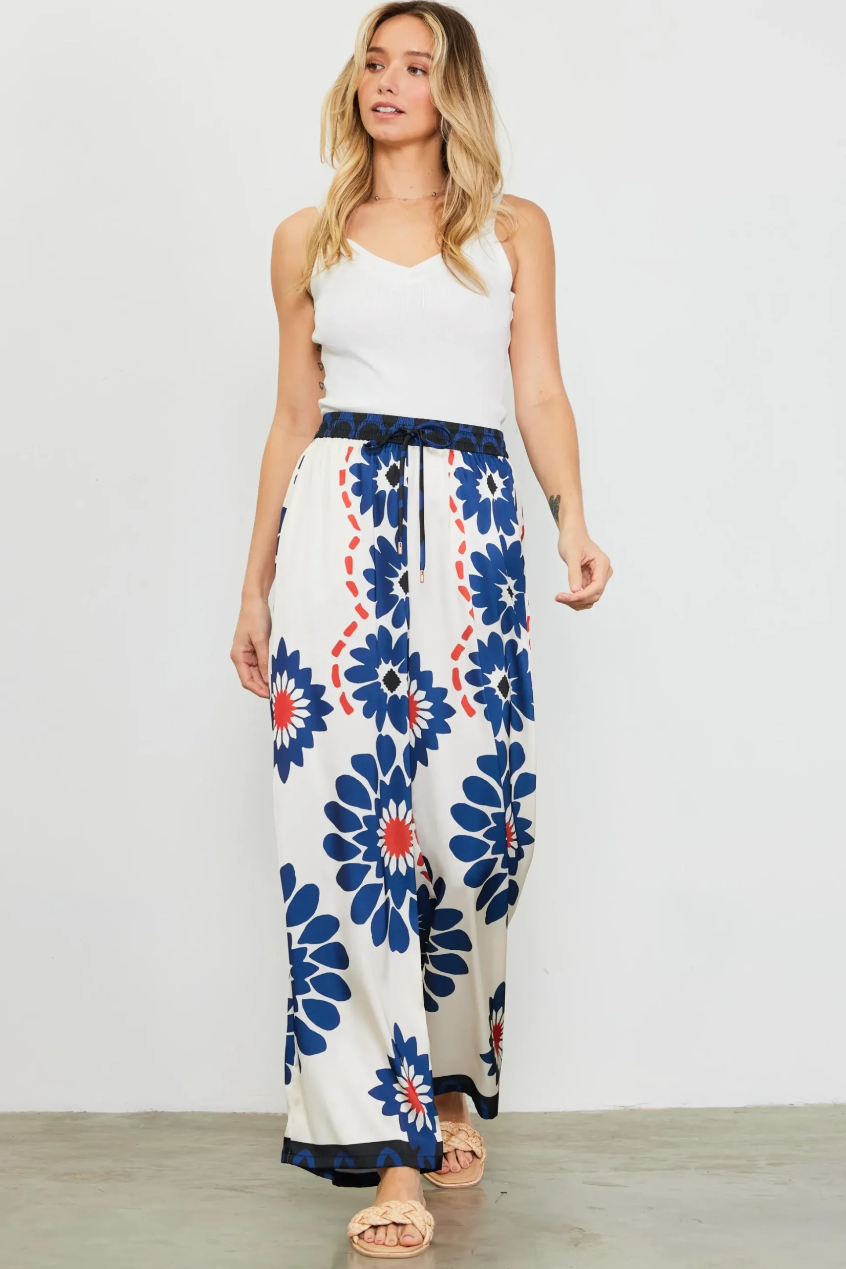 Floral Print Elastic Waistband Pants