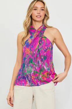 Floral Print Twisted Halter Top