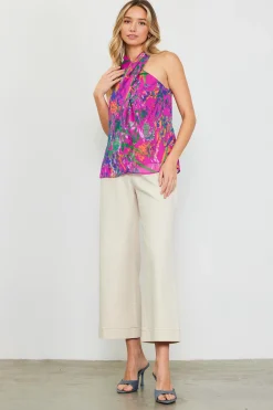 Floral Print Twisted Halter Top