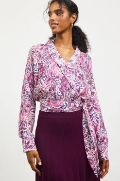 Floral Print Waist Self Tie Top