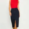Front Slit Maxi Denim Skirt