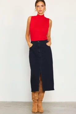 Front Slit Maxi Denim Skirt