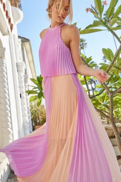 Halter Pleated Maxi Dress
