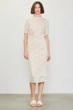 High Waisted Lace Midi Skirt