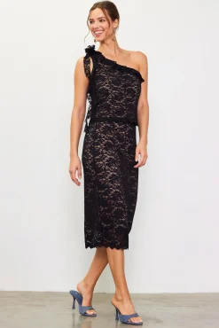 High Waisted Lace Midi Skirt