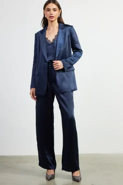 High Waisted Satin Straight Leg Pant