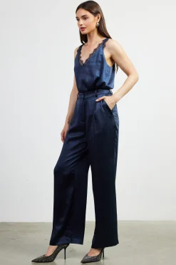High Waisted Satin Straight Leg Pant