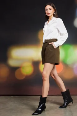 High-Rise Pleated Knit Shorts