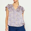 Indira Floral Print Split Neck Top