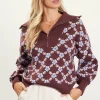 Intarsia Knit Half Zip Sweater