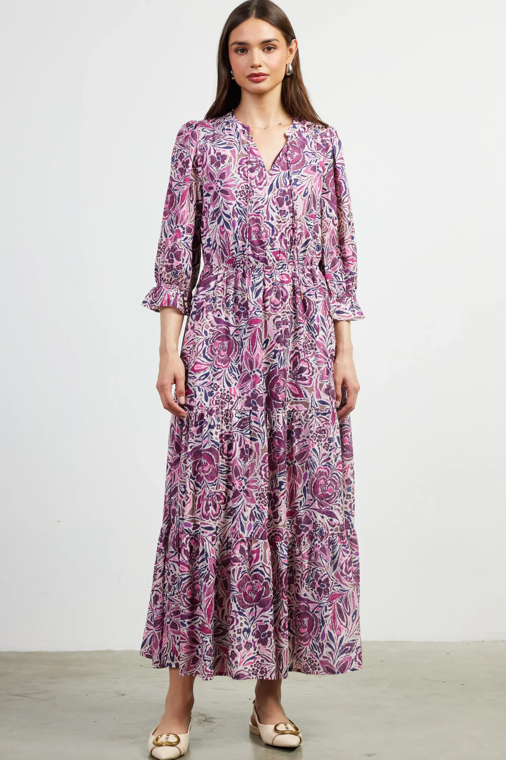Jacquard Floral Motif Maxi Dress