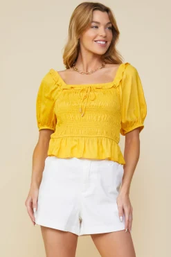 Jacquard Satin Smocked Top