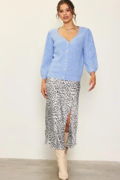 Jewelry Button Puff Sleeve Cardigan