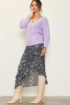 Jewelry Button Puff Sleeve Cardigan
