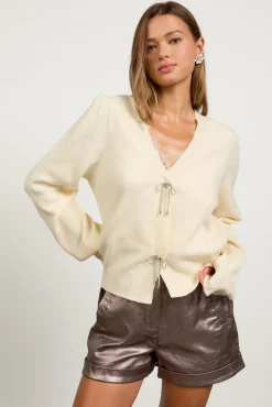 Kaira Ribbon Detail Puff Sleeve Cardigan