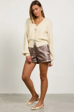 Kaira Ribbon Detail Puff Sleeve Cardigan