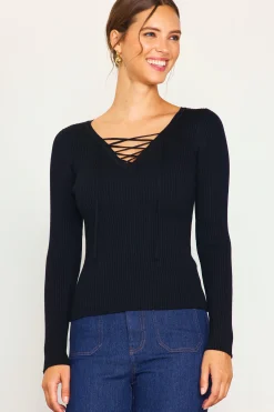 Laced Up Long Sleeve Knit Top