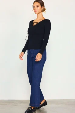Laced Up Long Sleeve Knit Top