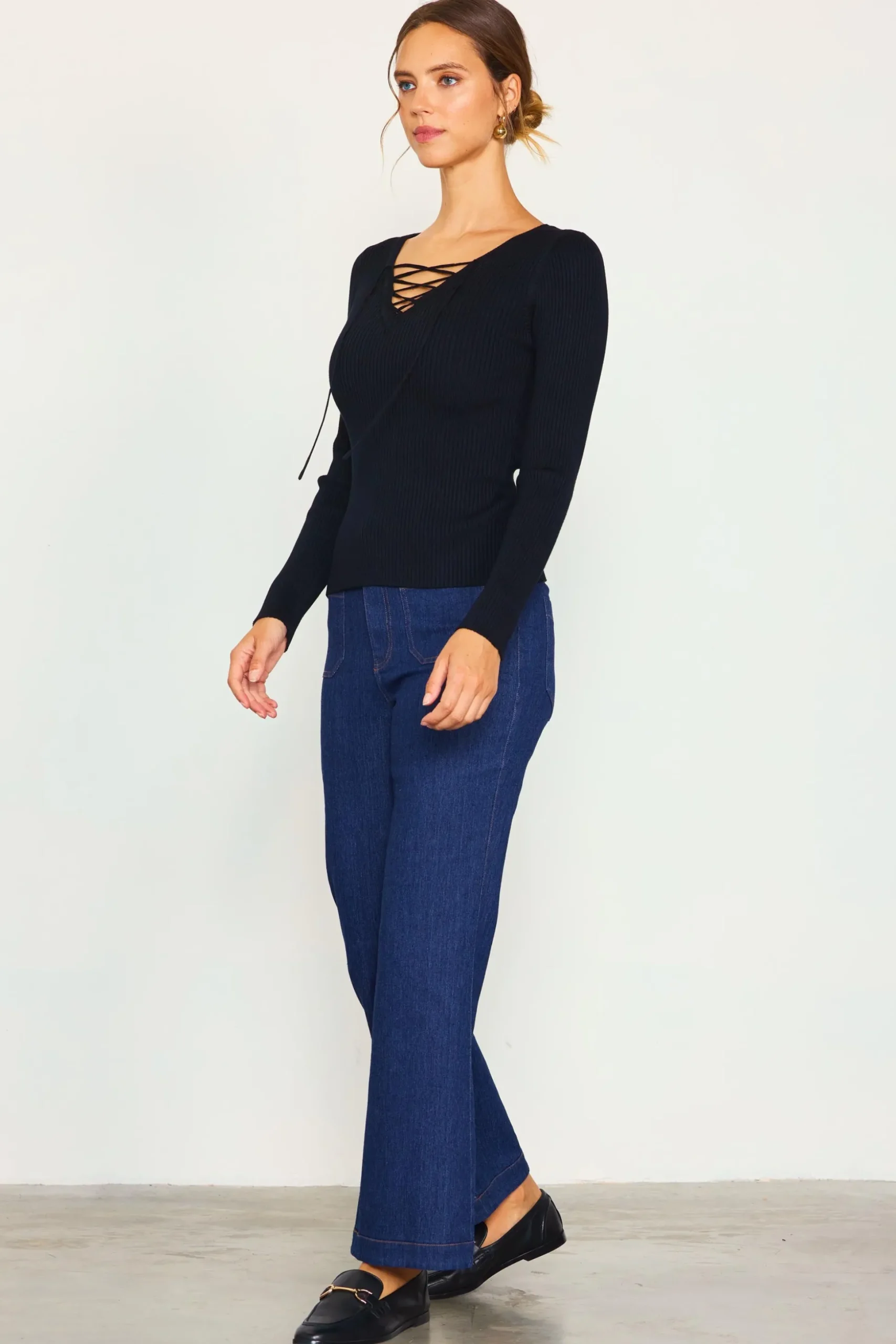 Laced Up Long Sleeve Knit Top