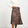 Leopard Print Pleated Midi Skirt