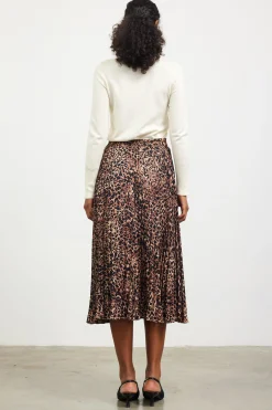 Leopard Print Pleated Midi Skirt
