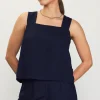 Linen Blend Square Neck Tank Top