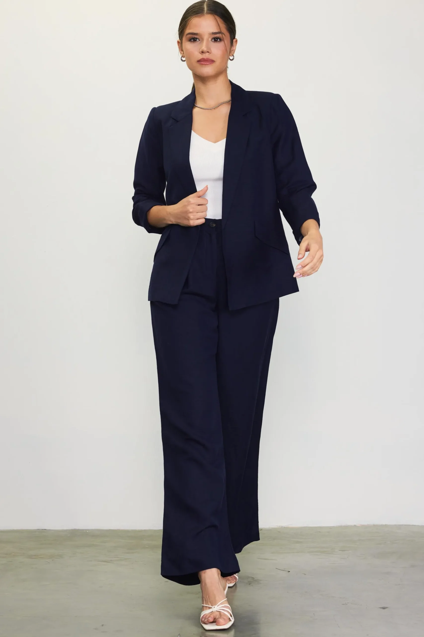 Linen Blend Three-Quarter Sleeve Blazer