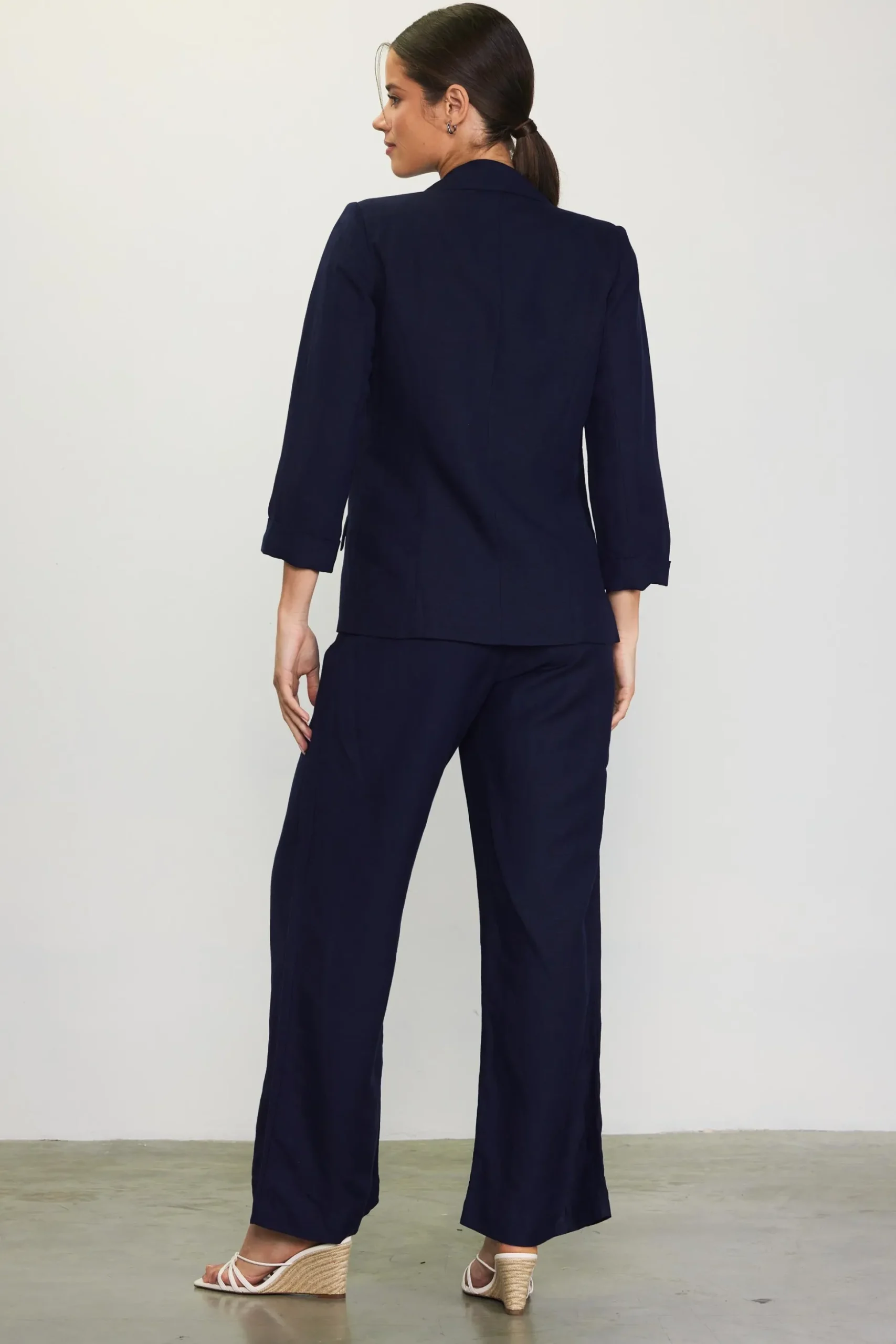Linen Blend Three-Quarter Sleeve Blazer