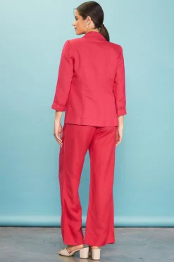 Linen Blend Three-Quarter Sleeve Blazer