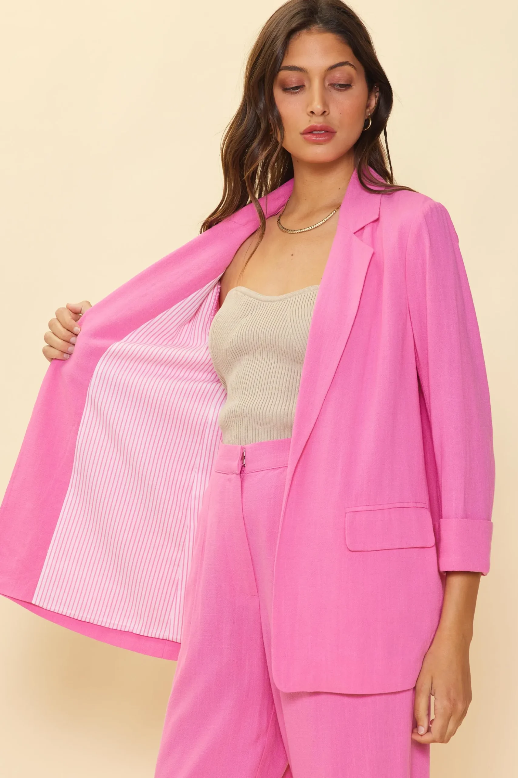 Linen Cuffed Sleeve Blazer