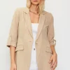 Linen Pinstripe Cuffed Blazer